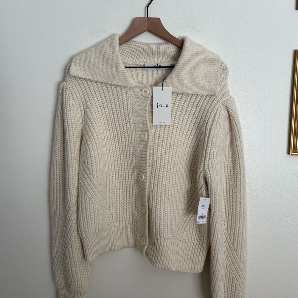 Joie Women Ivory Porcelain FLORA Button-Up Cardigan Chic Soft Wool Alpaca XL NWT